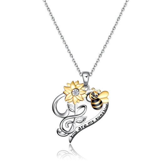 Bee Halskæde Sterling Sølv Solsikke Halskæde You Are My Sunshine Solsikke Flower Pendant smykker til kvinder