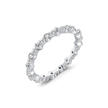 S925 Silver Ins Style Populær uregelmæssig række diamantring kvinde