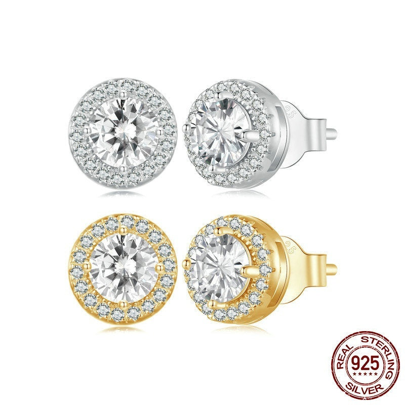 S925 Sterling Silver Vitguld Pläterad Ljus Lyx All-match Stud Örhängen Ornament Dam
