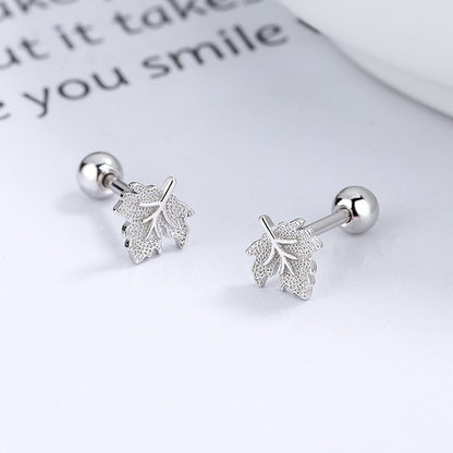 Maple Leaf Thread Stud Earrings Women's 925 Sterling Silver Romantic