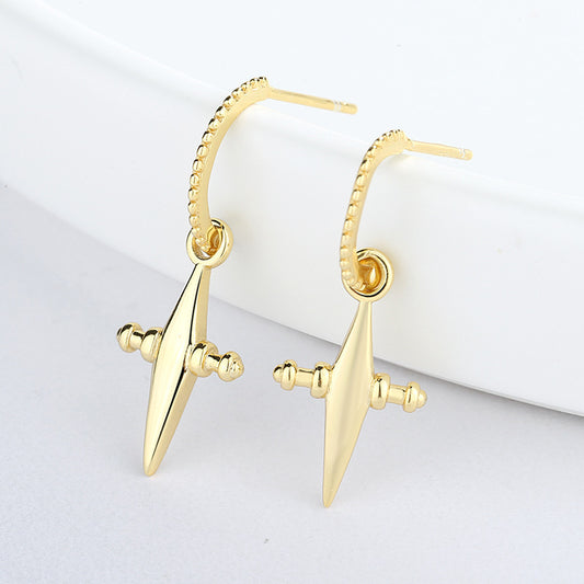 925 Sterling Silver Three-dimensional Star Cross Earrings