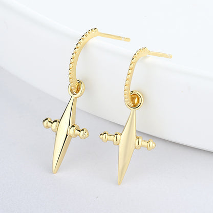 925 Sterling Silver Three-dimensional Star Cross Earrings