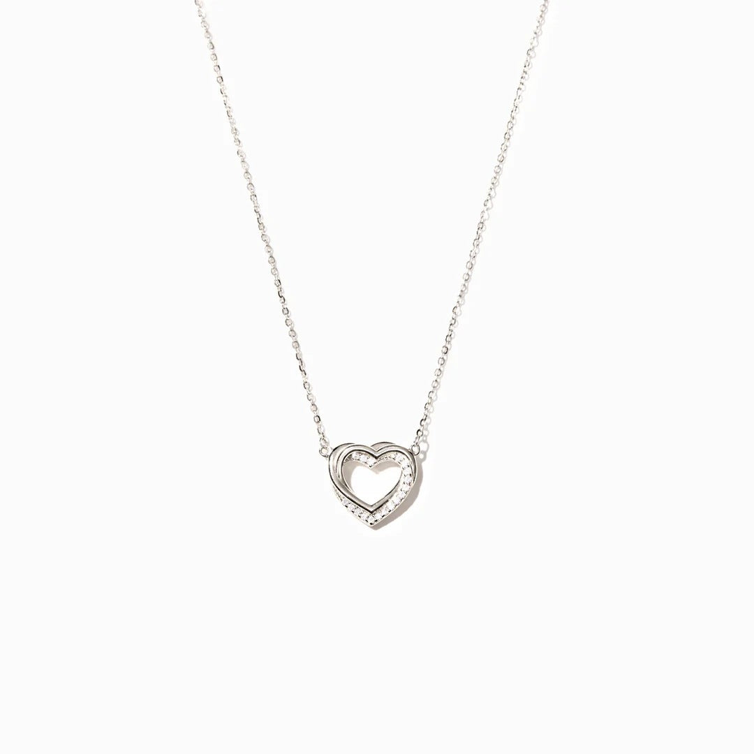 S925 Sterling Silver överlappande dubbelt ihåligt hjärta halsband för kvinnor