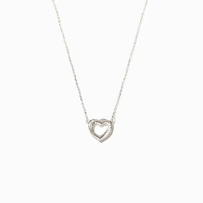 S925 Sterling Silver överlappande dubbelt ihåligt hjärta halsband för kvinnor
